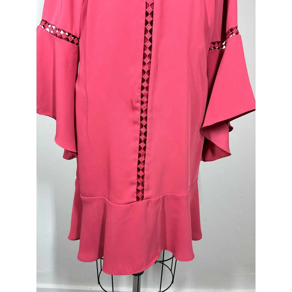 White House Black‎ Market Coral Pink Bell Sleeve Dress 12 Ruffle Hem Cutouts - Picture 4 of 11